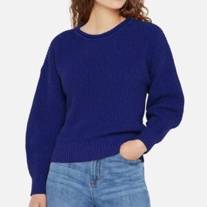 Gap Rolled Neck Relaxed Sweater in Blue Cotton Knit Size L